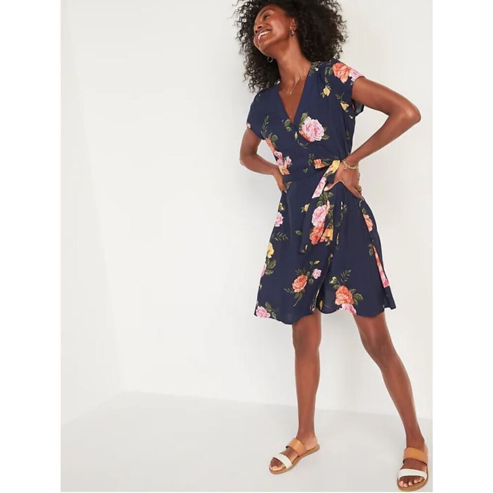 Old Navy Waist-Defined Tie-Belt Wrap Dress Women’s Size L